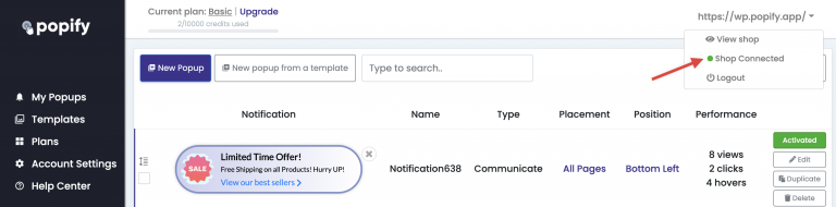 Screenshot from How to connect your Woocommerce store to the Popify app? [troubleshooting]