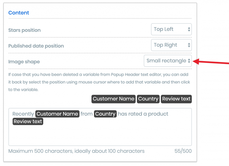Screenshot from How to change the image shape for reviews/orders notification?