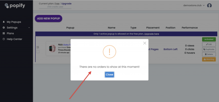 Screenshot from Why my recent sales popups are not showing?