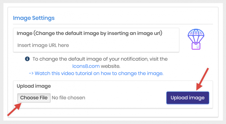 Screenshot from How to upload an image to my notification?