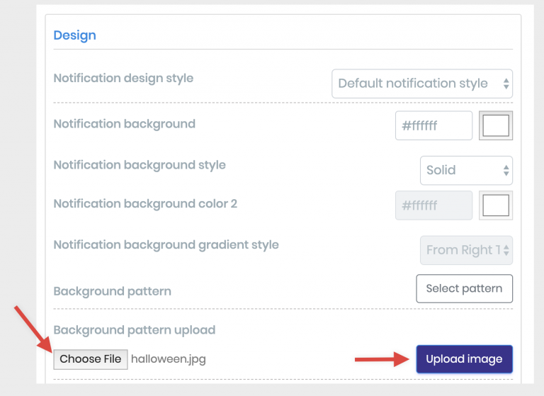Screenshot from How to upload background images for my popup notifications?