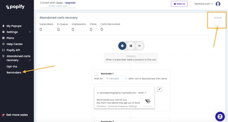 Screenshot from How to setup Abandoned Cart Recovery push notifications on your Wix store?