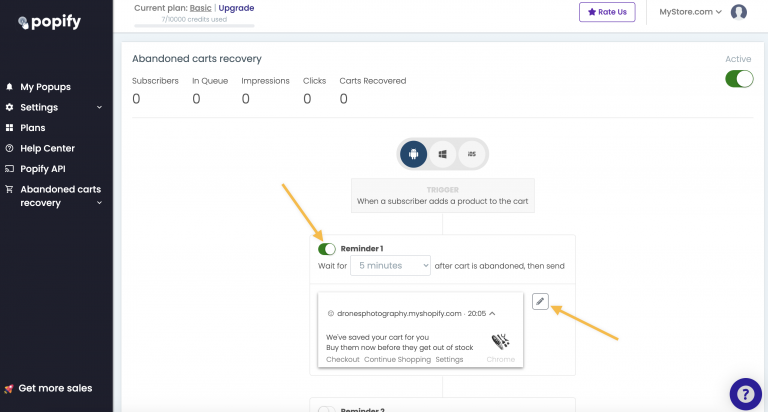 Screenshot from How to setup Abandoned Cart Recovery push notifications on your Wix store?