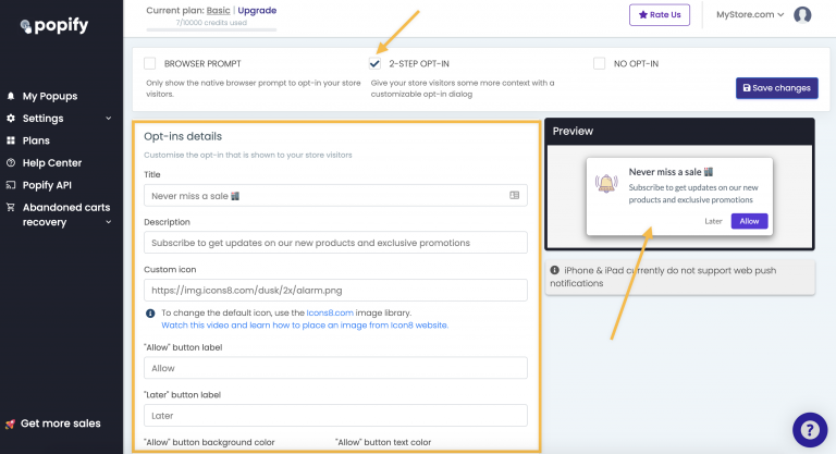 Screenshot from How to setup Abandoned Cart Recovery push notifications on your Shopify store?