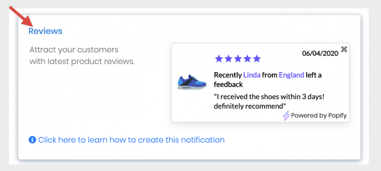 Screenshot from How to create a reviews notification with Popify?