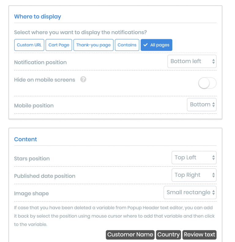 Screenshot from How to create a reviews notification with Popify?