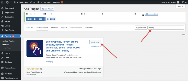 Screenshot from How to install Popify on my Woocommerce store?